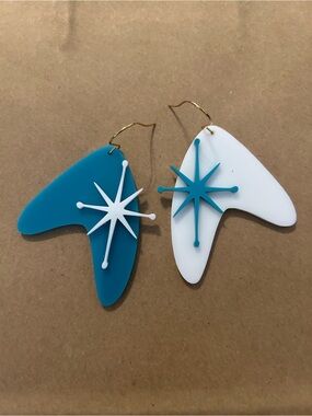 Retro Handmade Starburst Teal and White Statement Earrings